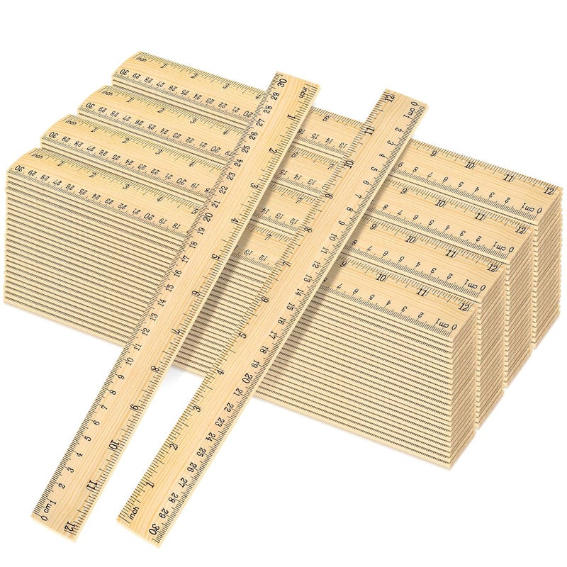 Uranus&No.1 100 Pack Wooden Ruler 12 Inch, Rulers Bulk for Classroom, Wood Ruler with Centimeters and Inches, 2 Scale Measuring Rulers for Kids Students Teacher, Ideal Back to School Office Home Supplies - Image 1